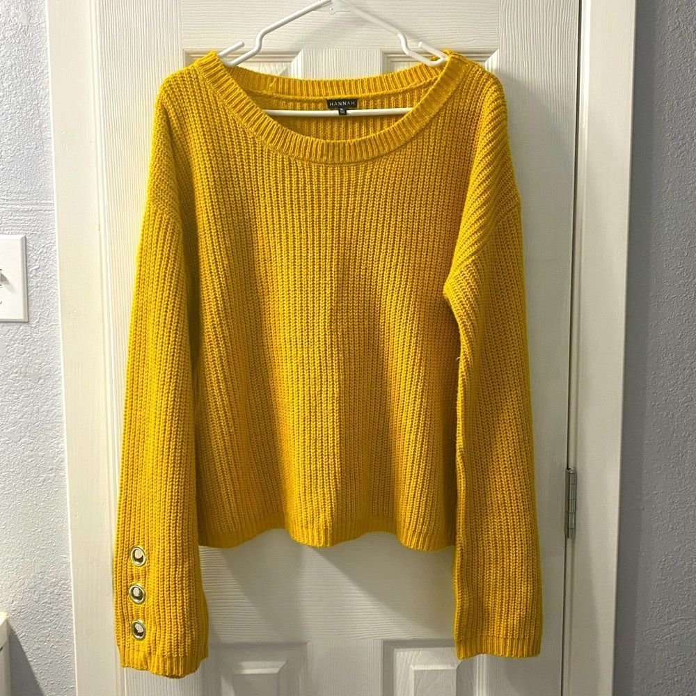 Hannah Yellow Mustard Ribbed Sweater bell sleeves X-LARGE oversized